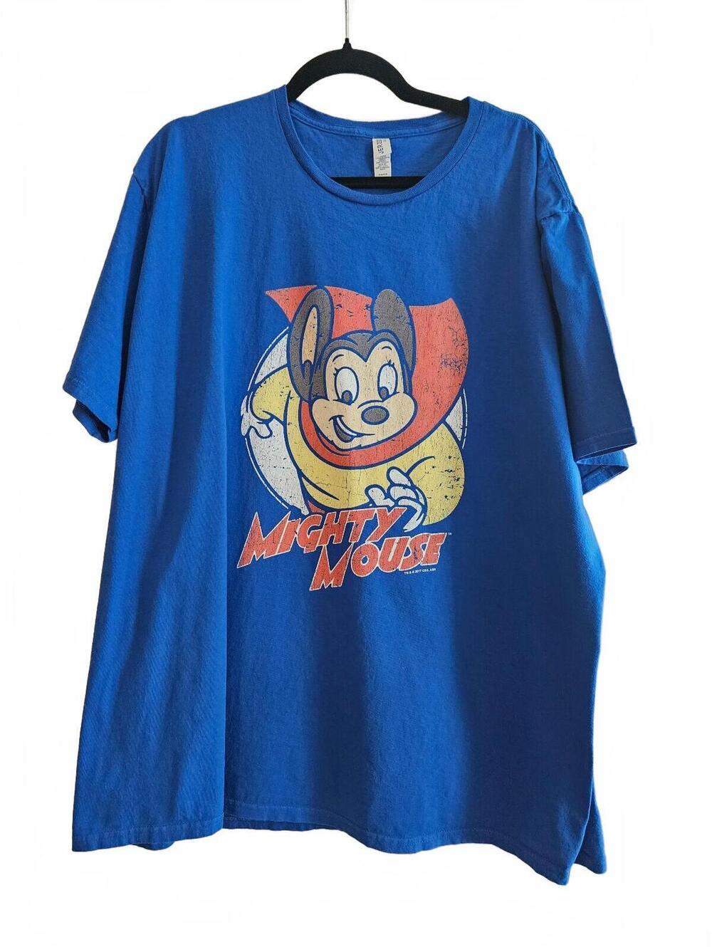 Jerzees Classics Mighty Mouse Graphic T-Shirt 3XL Blue 100% Cotton-Retro Classic